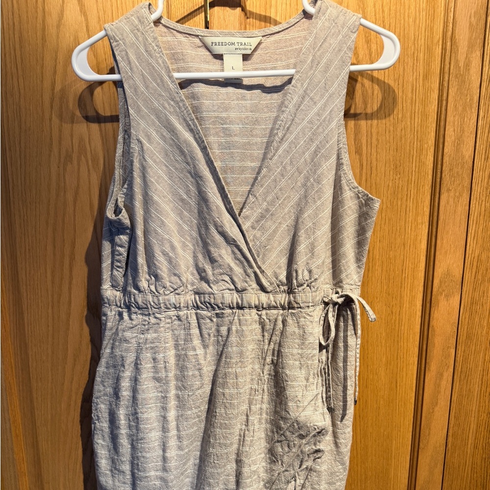 Freedom Trail Beige Striped Sleeveless Wrap Dress